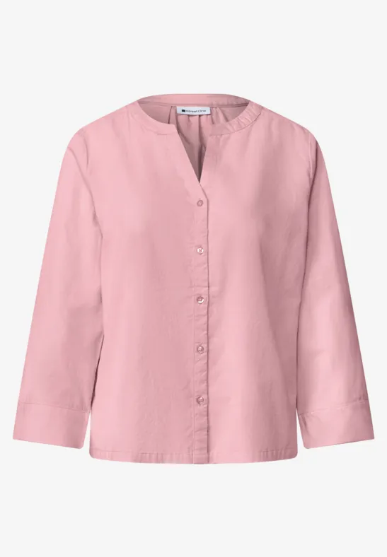 Leichtes, rosa Leinenhemd mit Stehkragen und Knopfleiste