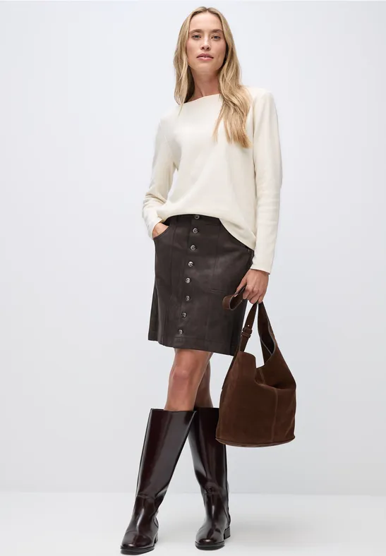 Veloursrock mit Knöpfen deep roast brown