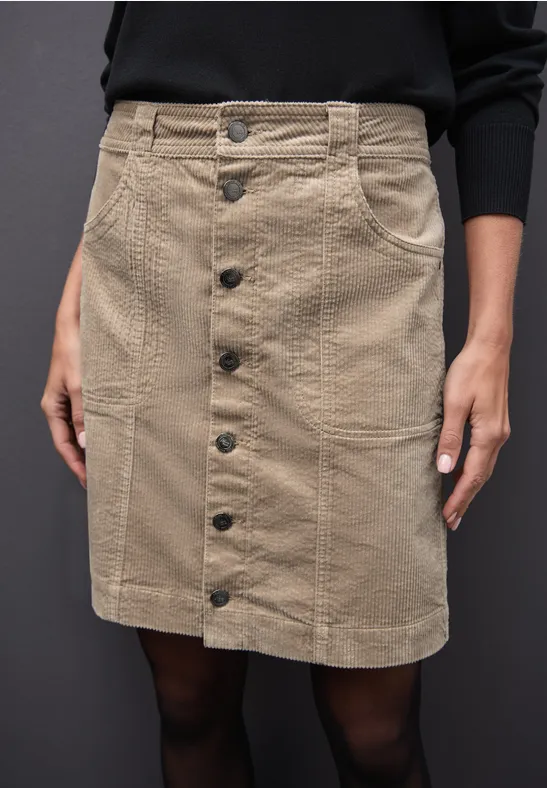 Cordrock mit Knopfleiste flowing beige