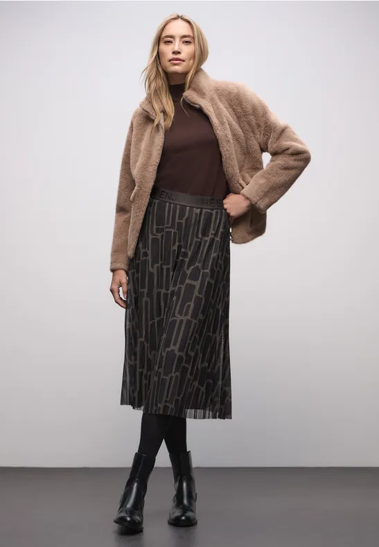 Mesh Plissée Rock mit Print darkest brown