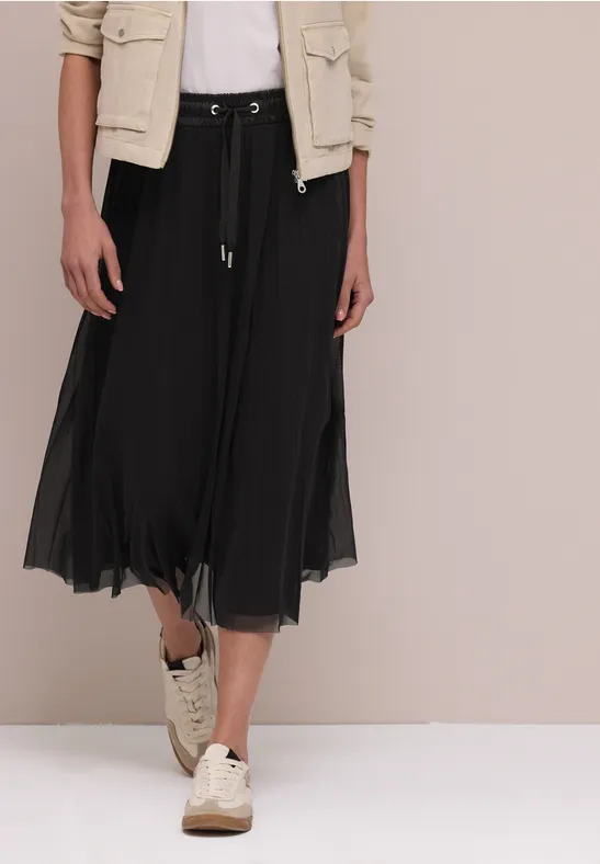 Midi-rok van mesh met een geplooide textuur Black