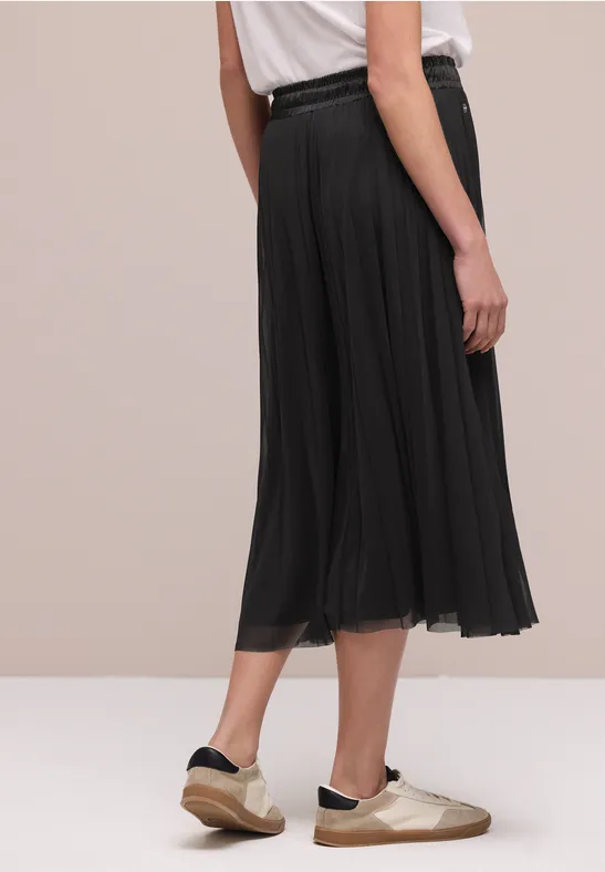 Midi-rok van mesh met een geplooide textuur Black