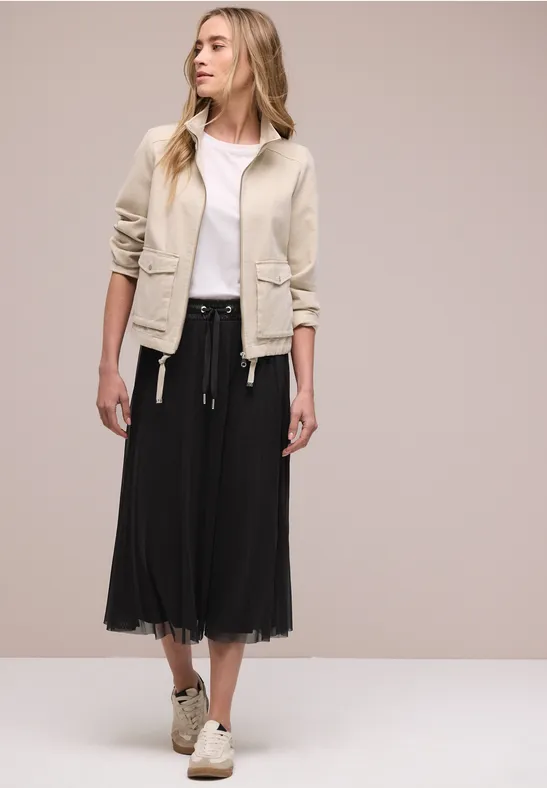 Midi-rok van mesh met een geplooide textuur Black