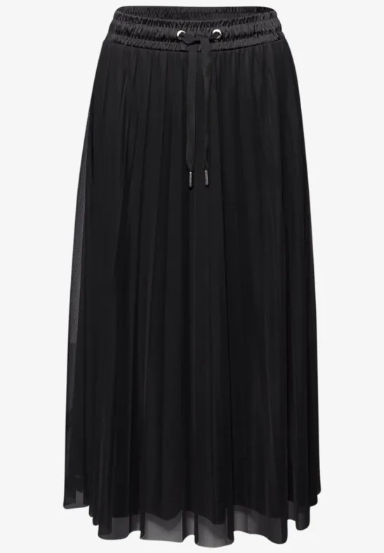 Midi-rok van mesh met een geplooide textuur Black