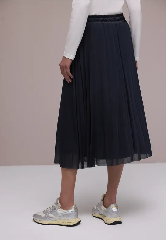 Midi-Rock aus Mesh in Plisséestruktur shadowed navy