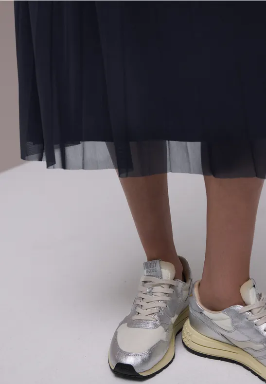 Midi-Rock aus Mesh in Plisséestruktur shadowed navy
