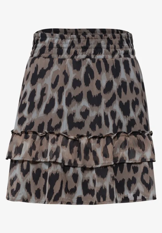 Kurzer, mehrlagiger Rüschenrock mit Leopardenmuster.