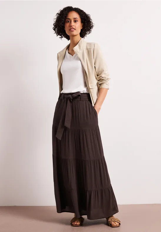 Maxi-Rock mit Volants und Gürteldetail espresso brown