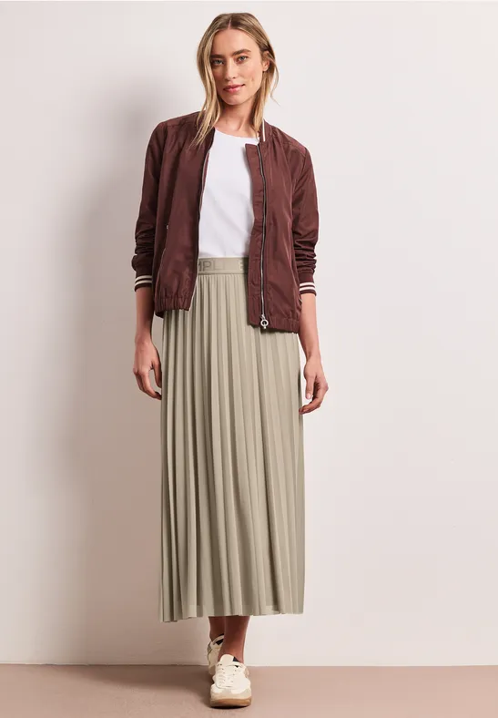 Jupe midi en mesh à structure plissée timeless beige