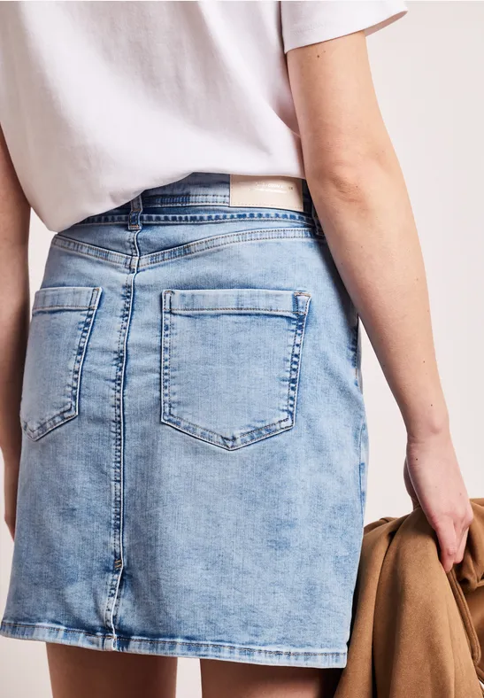 Knielanger Jeansrock mit Gürteldetail Bleach Random washed