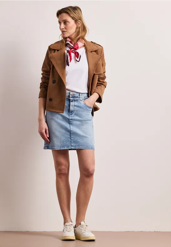 Knielanger Jeansrock mit Gürteldetail Bleach Random washed