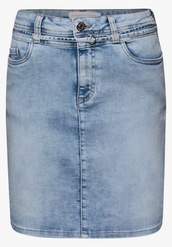 Knielanger Jeansrock mit Gürteldetail Bleach Random washed