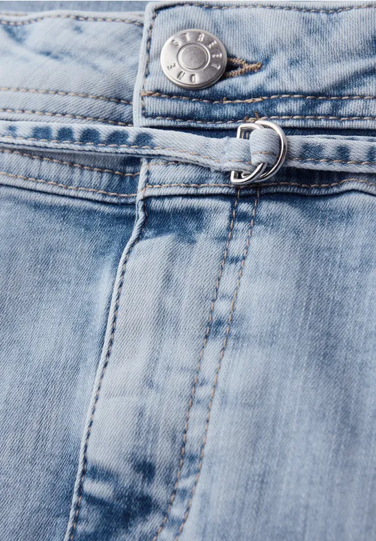 Knielanger Jeansrock mit Gürteldetail Bleach Random washed