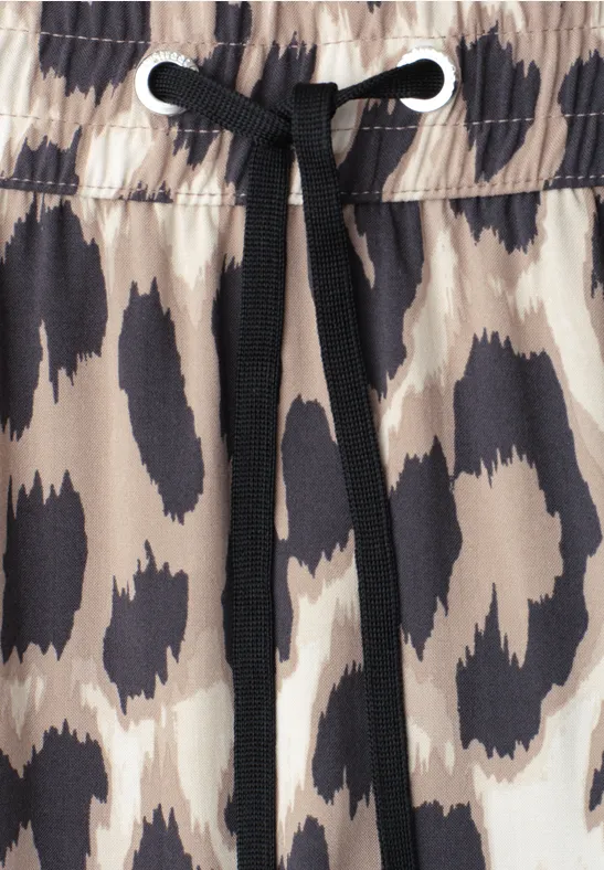 Broek met luipaardprint, elastische taille en zwart koord