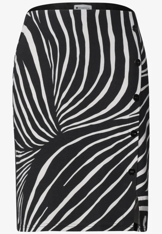 Noire jupe crayon à motif zèbre blanc.