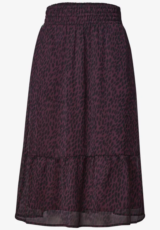 Lila-schwarzer Midirock mit elastischem Bund und zartem Leopardenmuster