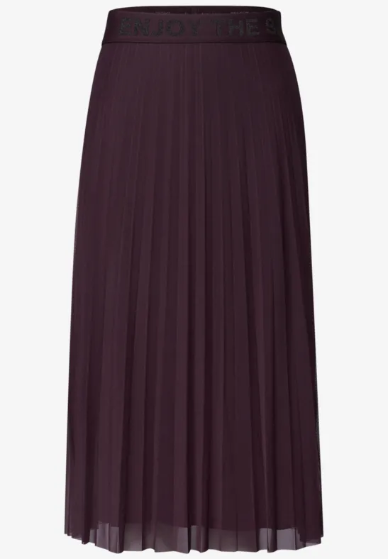 Paarse geplooide midirok met elastische tailleband