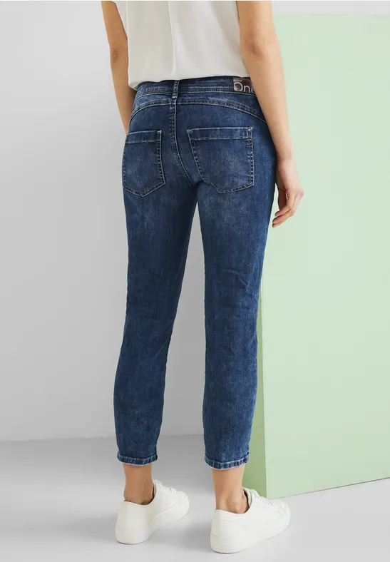 Jean Femme Street One - Coupe Décontractée, Taille Moyenne, Jambes Fines, Délavage Bleu Foncé, Stretch - Basique Confort
