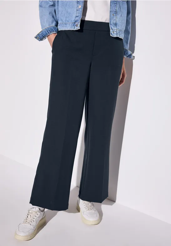 Broek met wijde pijpen in keperstof deep blue