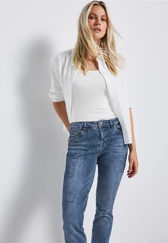 Boyfriend Jeans mid blue random washed