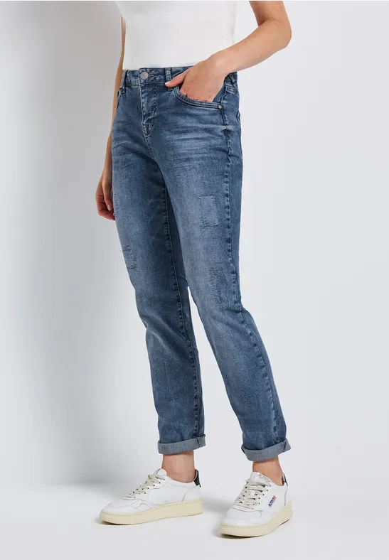 Boyfriend Jeans mid blue random washed