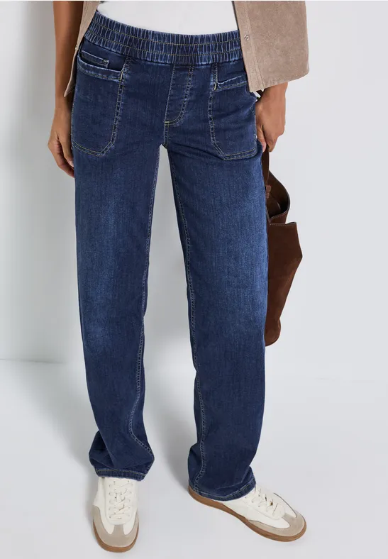 Jeans mit Elastikbund deep indigo washed
