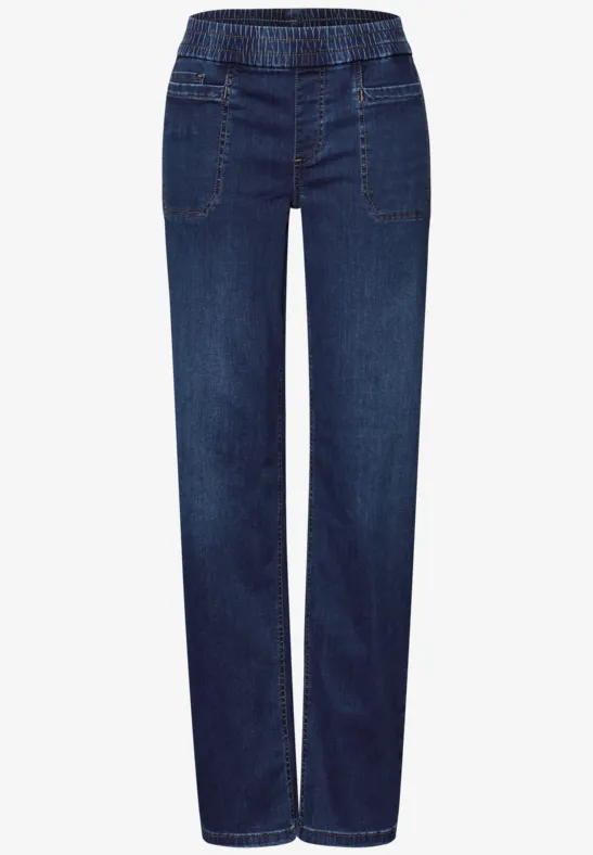 Jeans mit Elastikbund deep indigo washed
