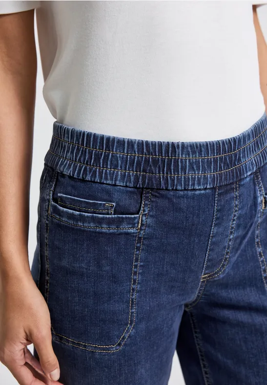 Jeans mit Elastikbund deep indigo washed
