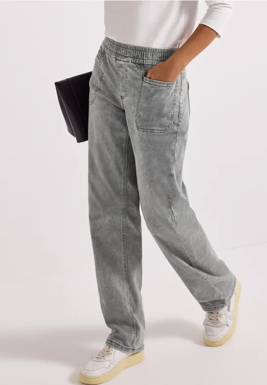 Jeans mit Elastikbund Light Grey Washed