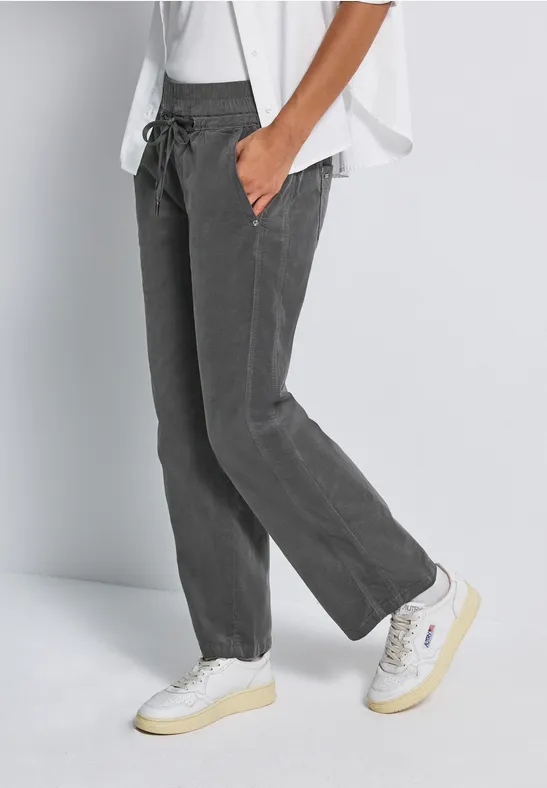 Gewassen look corduroy broek concrete grey