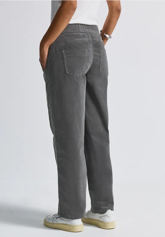 Gewassen look corduroy broek concrete grey