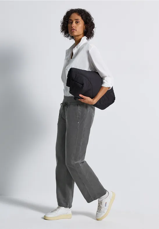 Gewassen look corduroy broek concrete grey