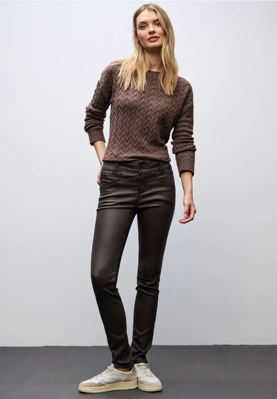 Slim Fit Coated Hose deep roast brown