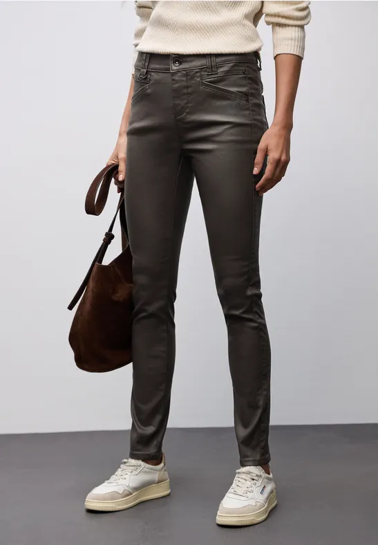 Slim Fit Coated Hose deep roast brown