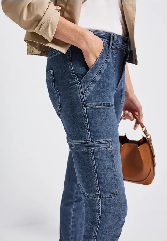 Cargo Jeans im Loose Fit dark blue authentic washed
