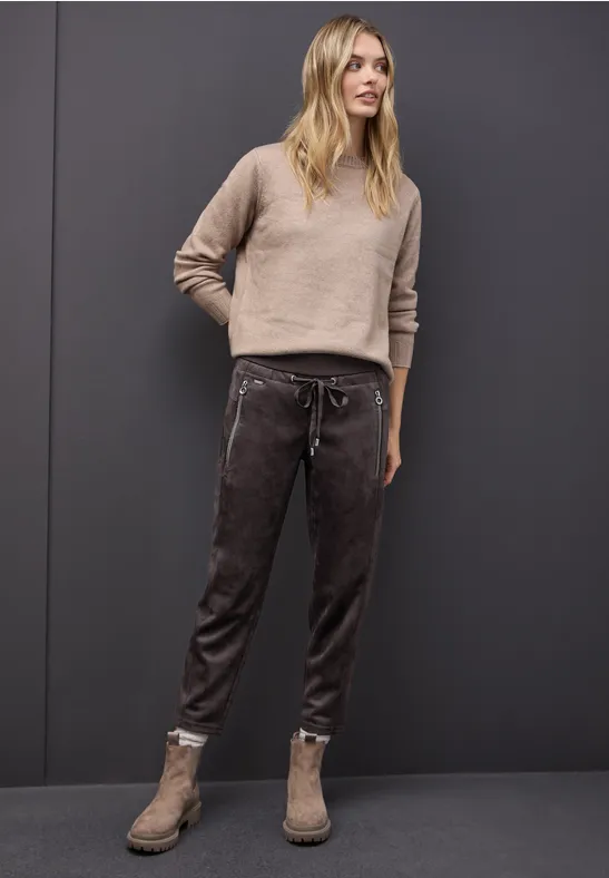 Loose Fit Velours Hose deep roast brown