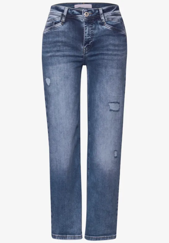 Straight Leg Destroyed Jeans authentic mid blue