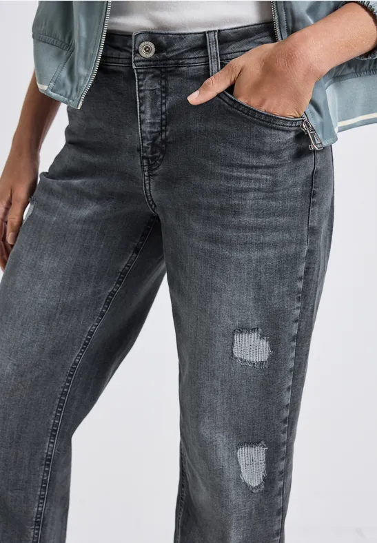 Straight Leg Destroyed Jeans soft grey washed
