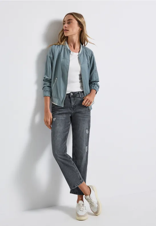 Straight Leg Destroyed Jeans soft grey washed