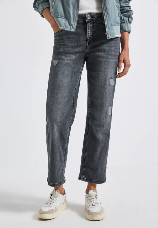 Straight Leg Destroyed Jeans soft grey washed