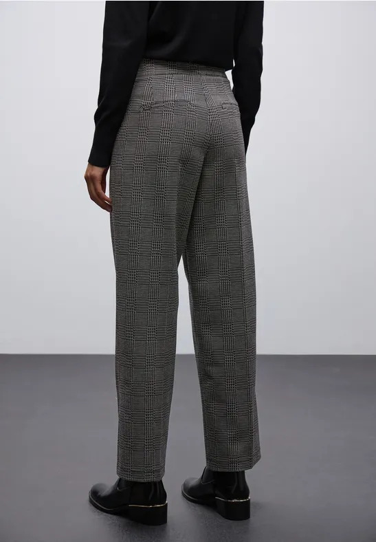 Karierte Straight Leg Hose Black