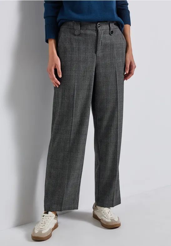 Karierte Straight Leg Hose Black