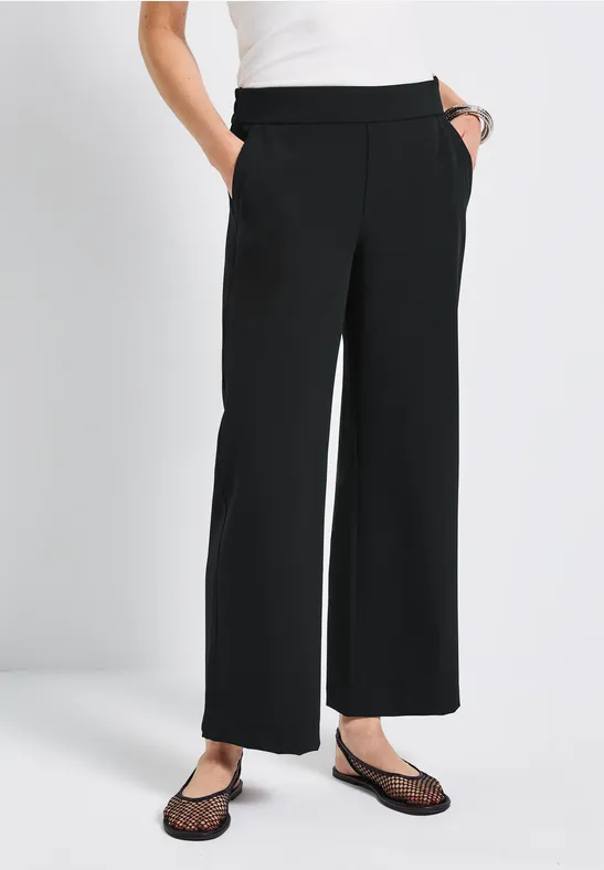 Broek met wijde pijpen in keperstof Black