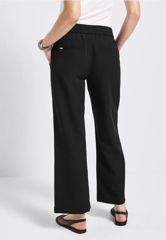 Broek met wijde pijpen in keperstof Black