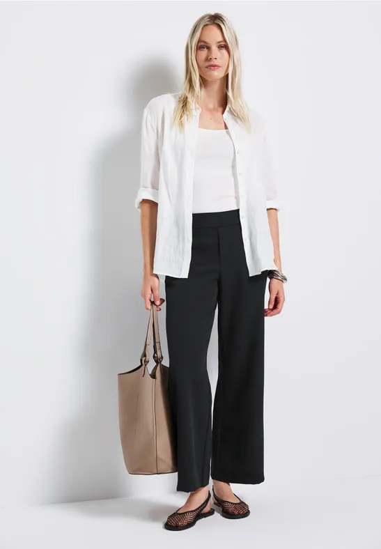 Broek met wijde pijpen in keperstof Black