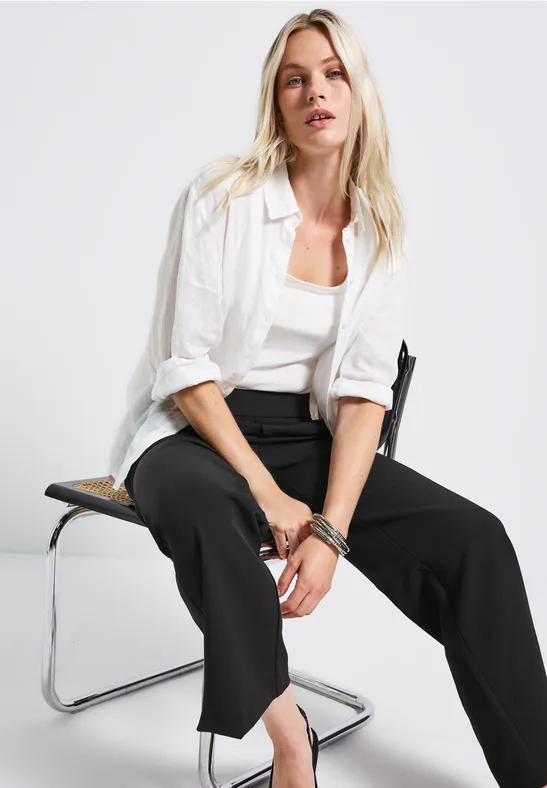 Broek met wijde pijpen in keperstof Black