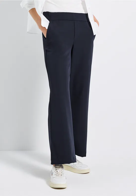 Broek met wijde pijpen in keperstof deep blue