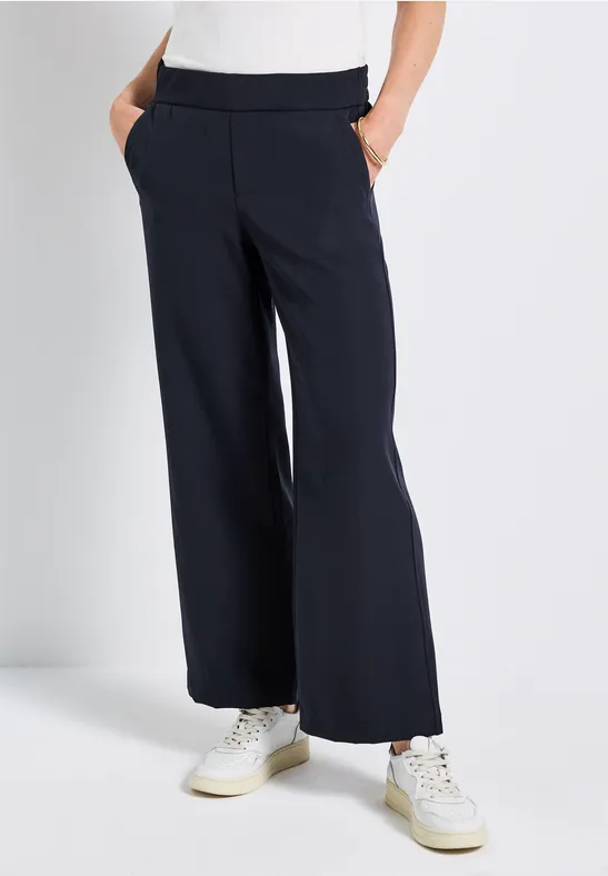 Broek met wijde pijpen in keperstof deep blue