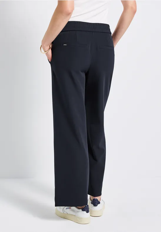 Broek met wijde pijpen in keperstof deep blue