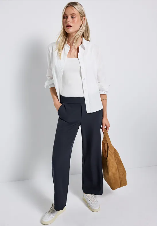 Broek met wijde pijpen in keperstof deep blue